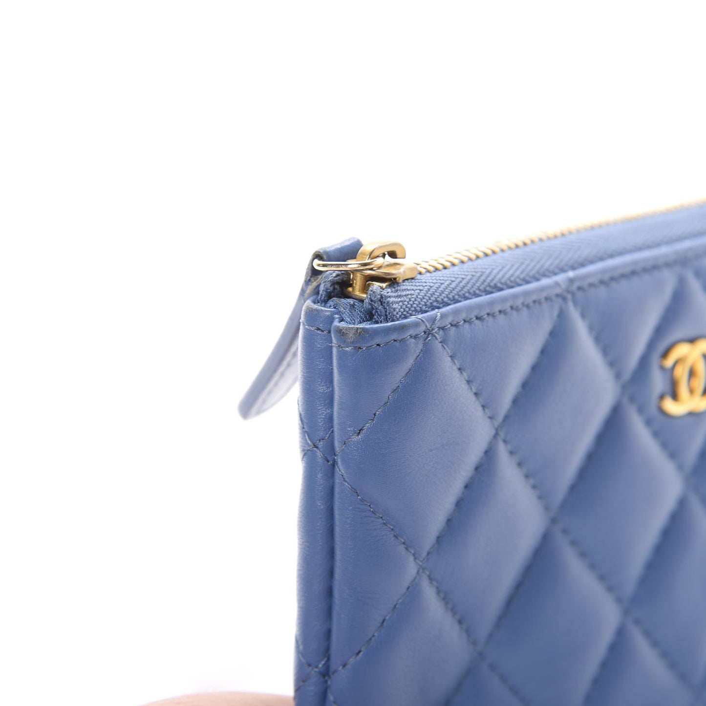 Lambskin Quilted Small Cosmetic Case Blue