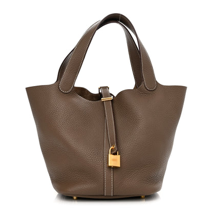 Hermes Taurillon Clemence Picotin Lock 22 MM Etoupe 1 of 10