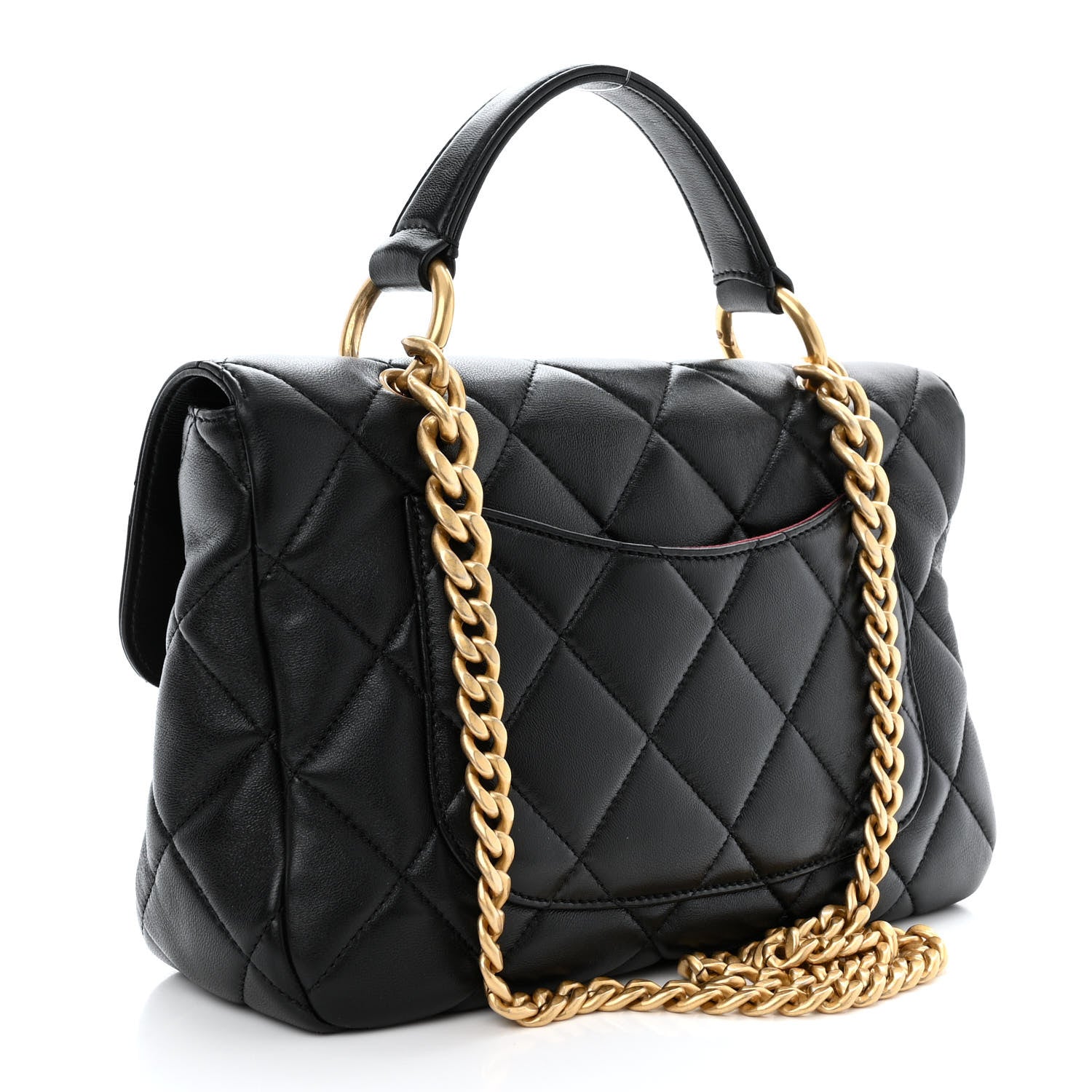 Chanel Lambskin Quilted Top Handle Flap Black 3 of 12