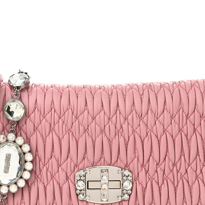 Miu Miu Nappa Matelasse Bi-Color Crystal Flap Clutch Rosa Mughetto 8 of 10