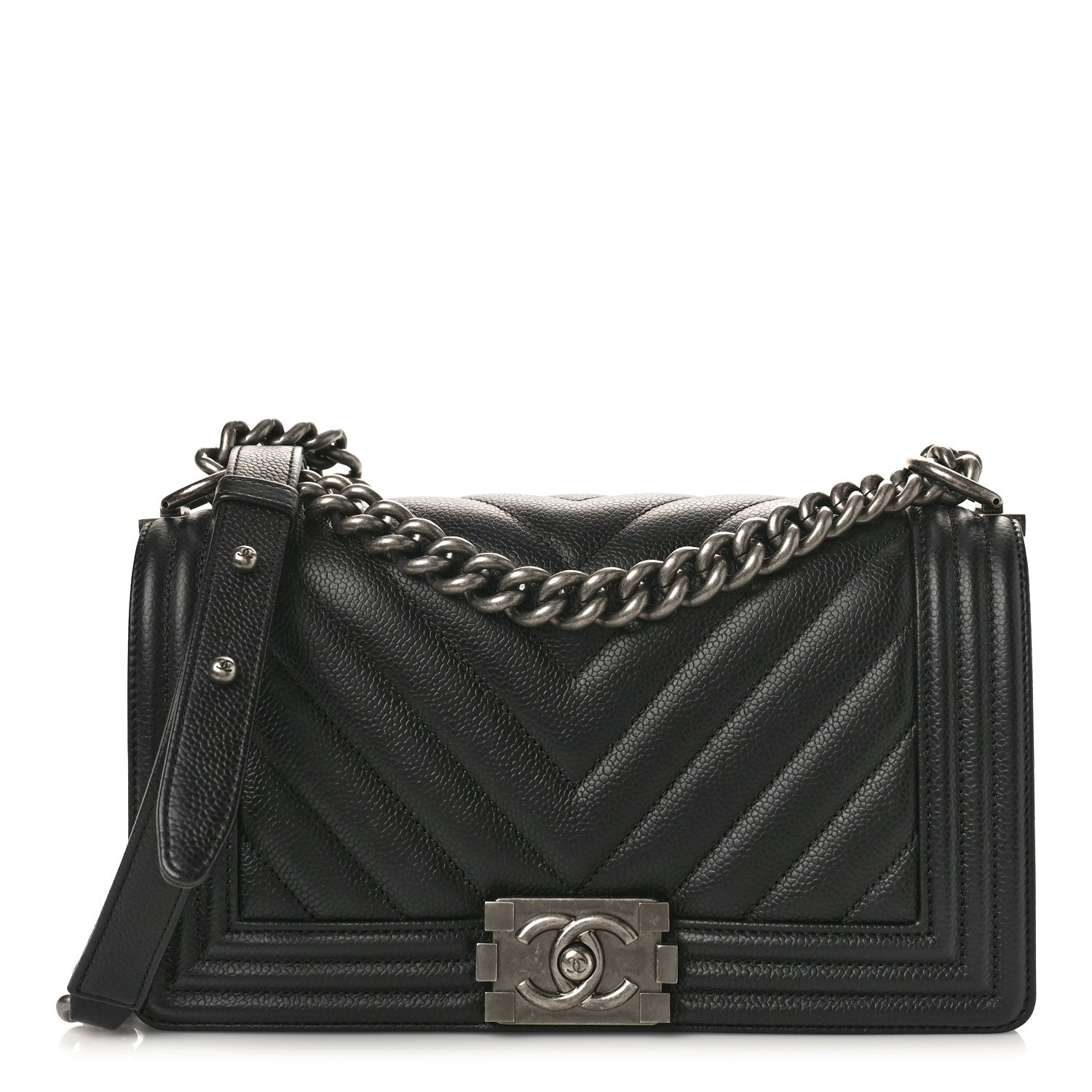 Chanel Caviar Chevron Quilted Medium Boy Flap Black 1 of 11