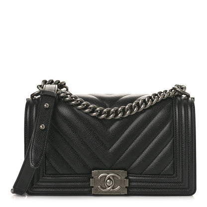 Chanel Caviar Chevron Quilted Medium Boy Flap Black 1 of 11