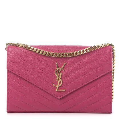 Saint Laurent Grain De Poudre Matelasse Chevron Monogram Chain Wallet Fuchsia 1 of 11