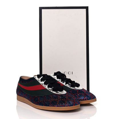 Gucci Lurex Calfskin Web GG Monogram Mens Falacer Sneakers 9 Iridescent Blue Iridescent Red Silver 10 of 10