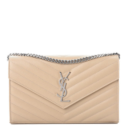 Saint Laurent Grain De Poudre Matelasse Chevron Monogram Chain Wallet Nude Powder 1 of 9