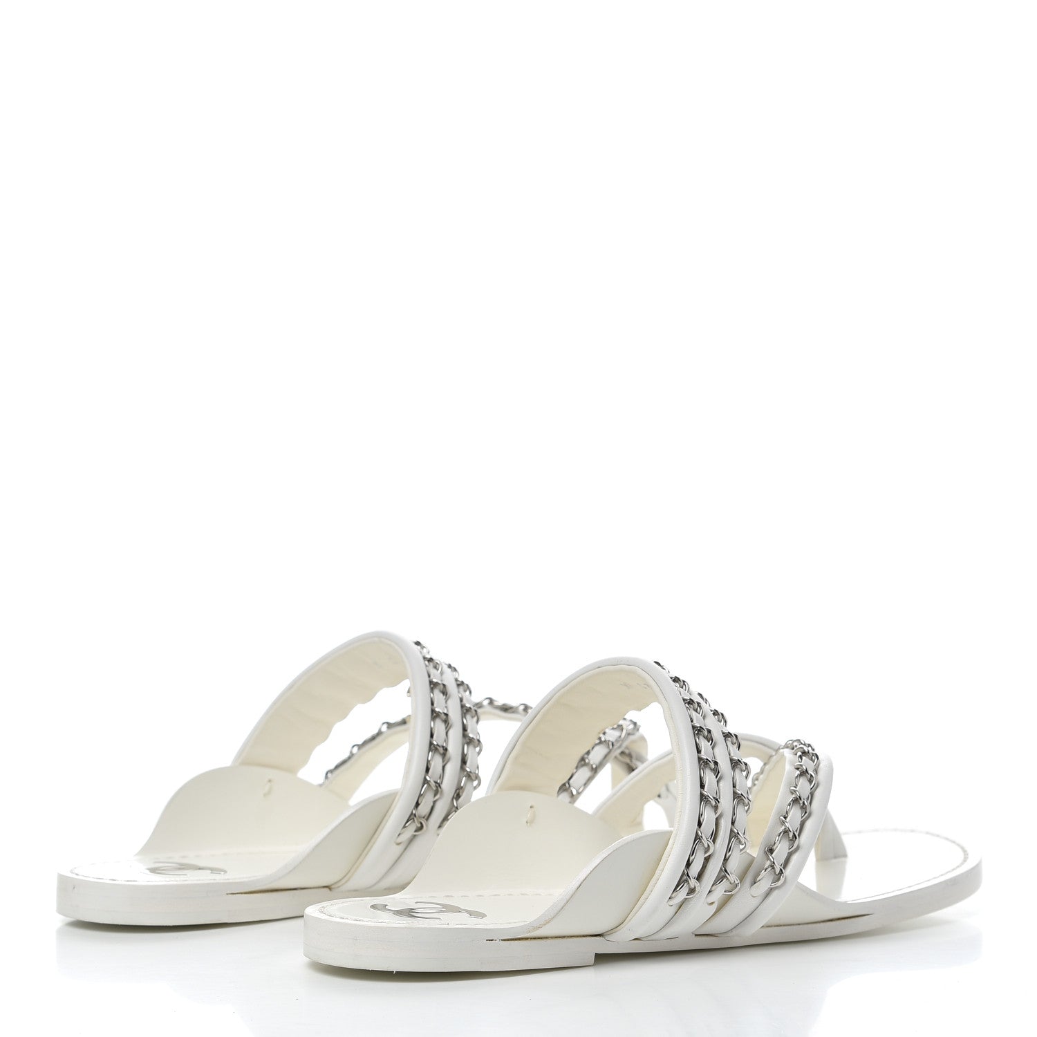 Chanel Calfskin Chain CC Thong Flat Sandals 41 White 4 of 15