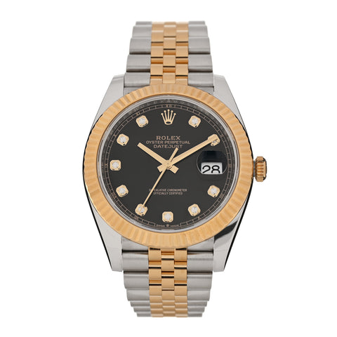 Stainless Steel 18K Yellow Gold Diamond 41mm Oyster Perpetual Datejust Watch Black 126333