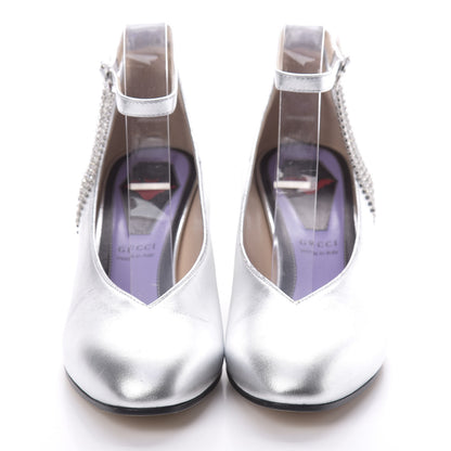 Gucci Metallic Nappa Crystal Square G Mid Heel Pumps 38 Silver 2 of 12