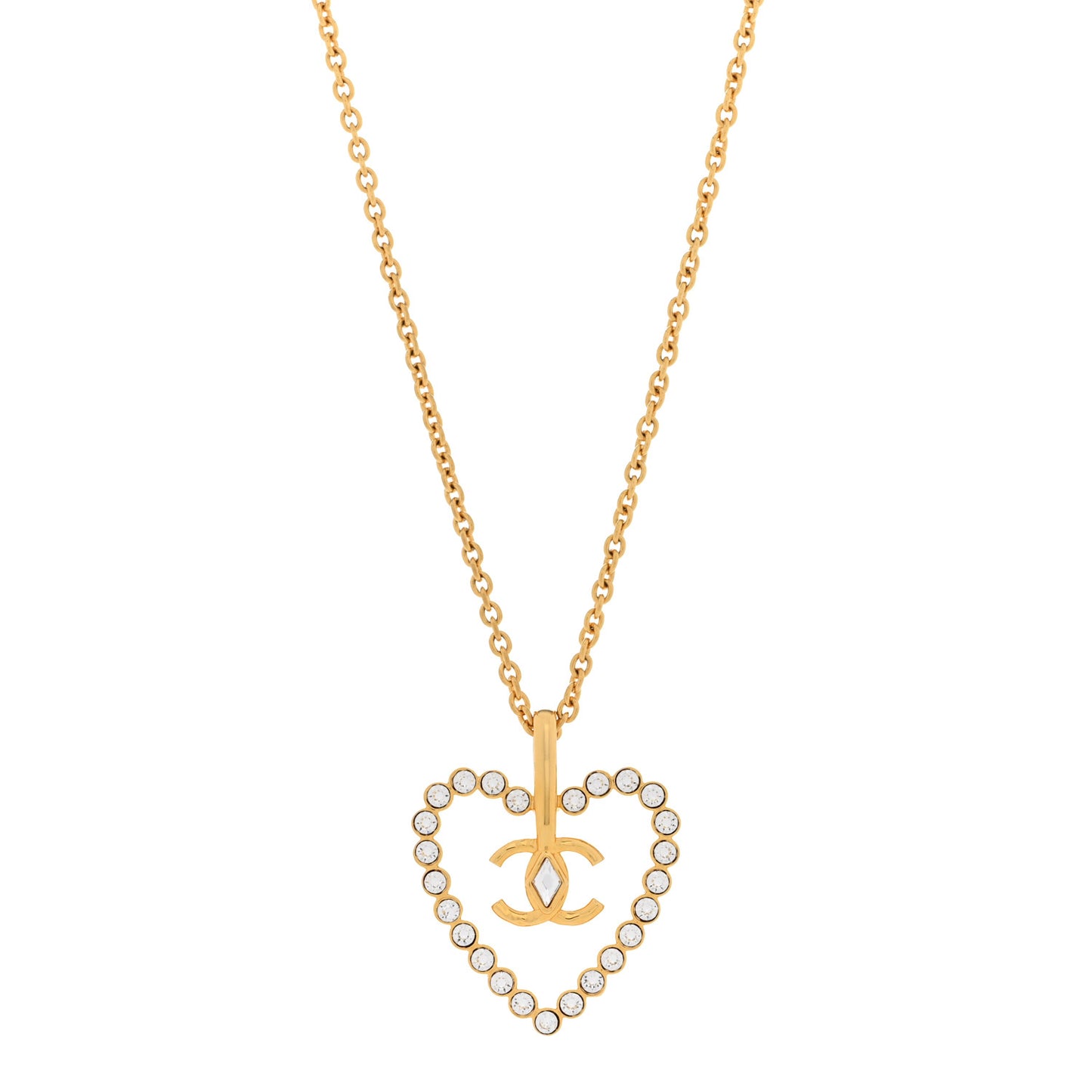 Crystal CC Heart Necklace Gold