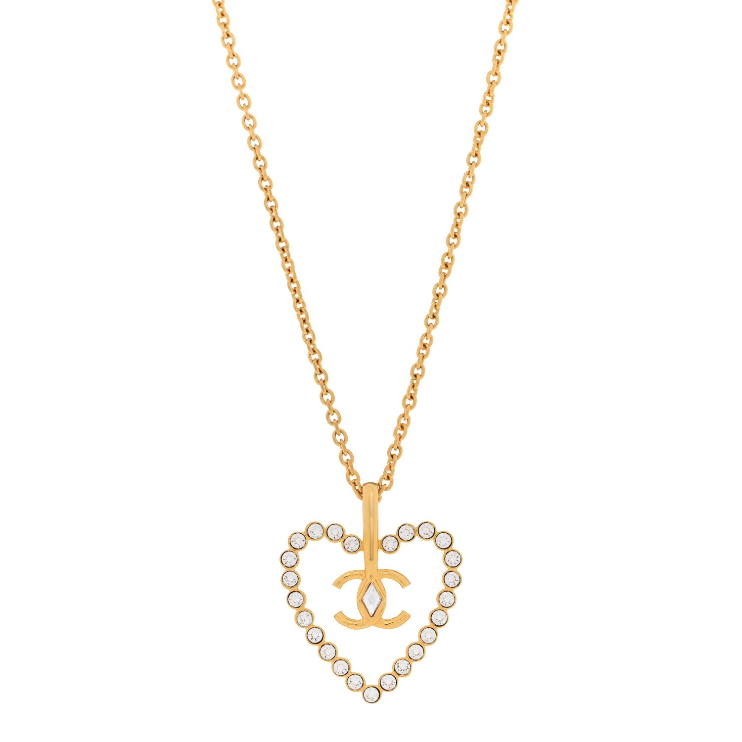 Chanel Crystal CC Heart Necklace Gold 1 of 6