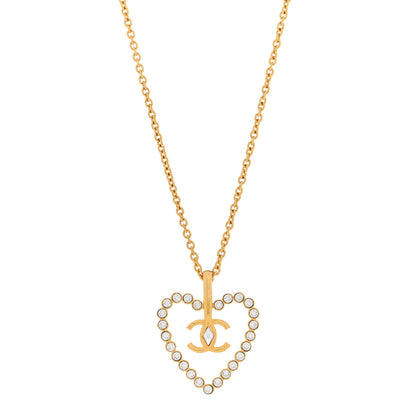 Chanel Crystal CC Heart Necklace Gold 1 of 6