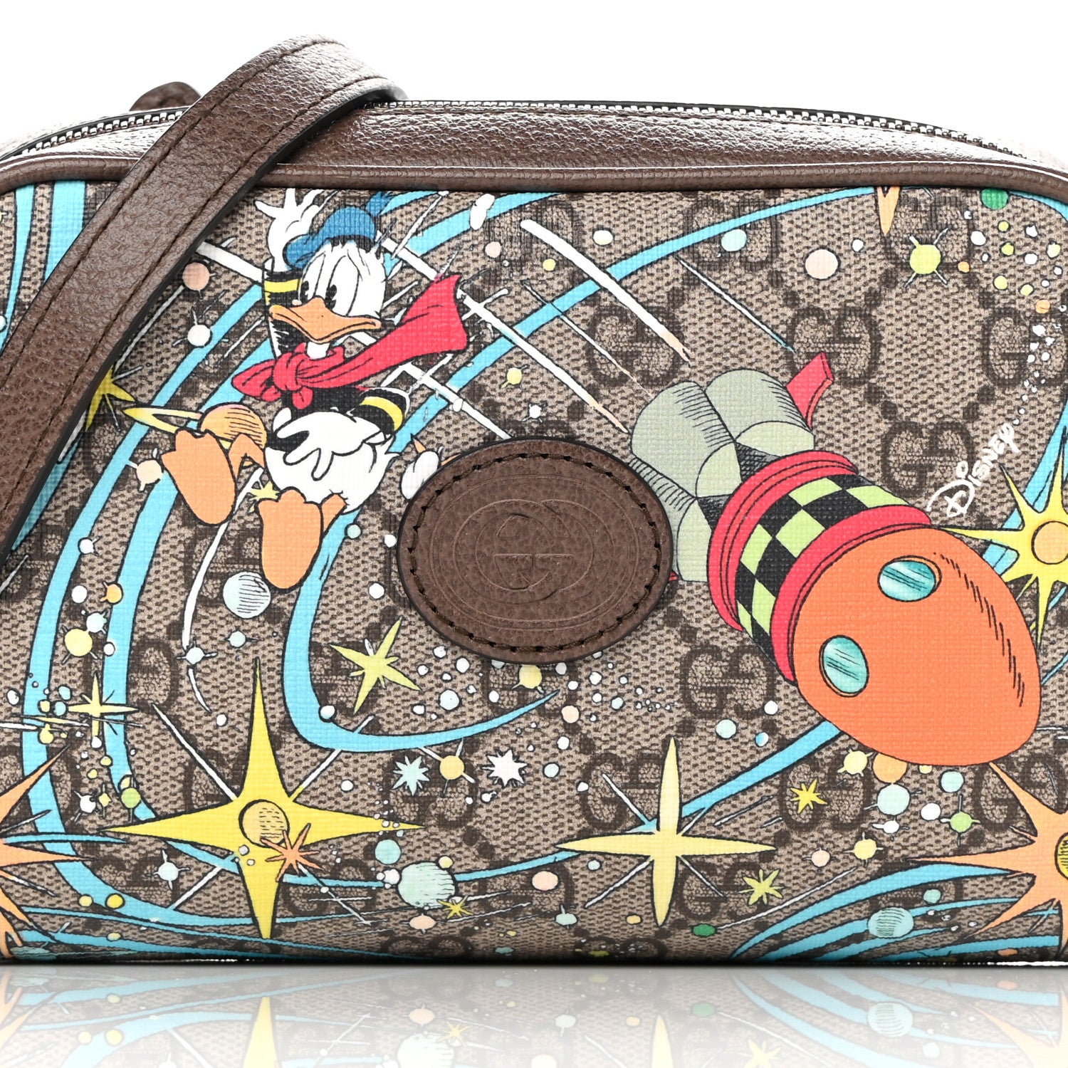 Gucci X DISNEY GG Supreme Monogram Donald Duck Interlocking G Shoulder Bag Beige Multicolor New Acero 8 of 10