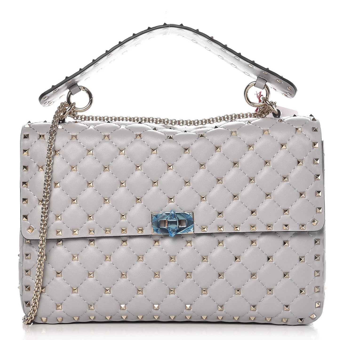 Nappa Large Rockstud Spike Shoulder Bag Pastel Grey