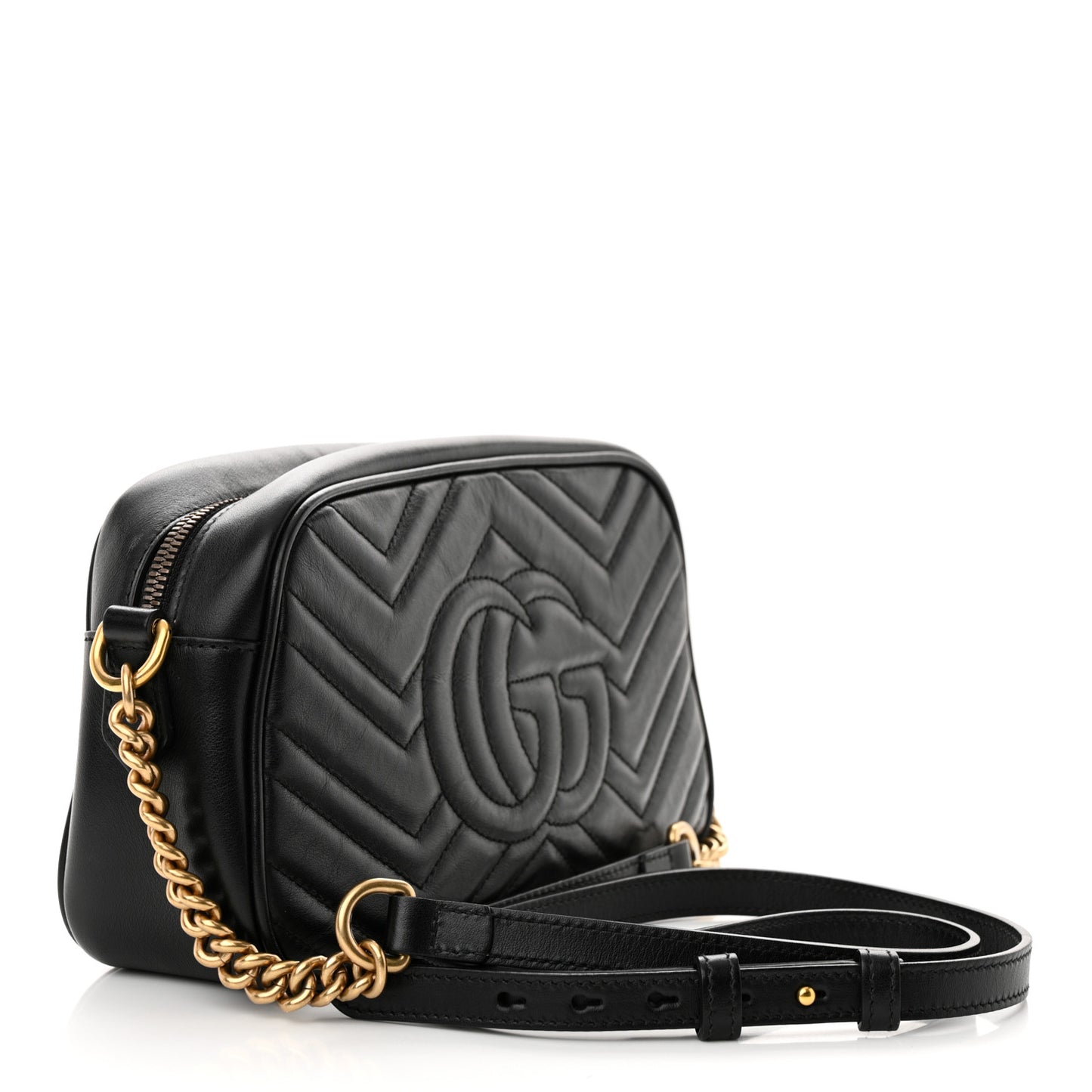 Calfskin Matelasse Small GG Marmont Chain Shoulder Bag Black