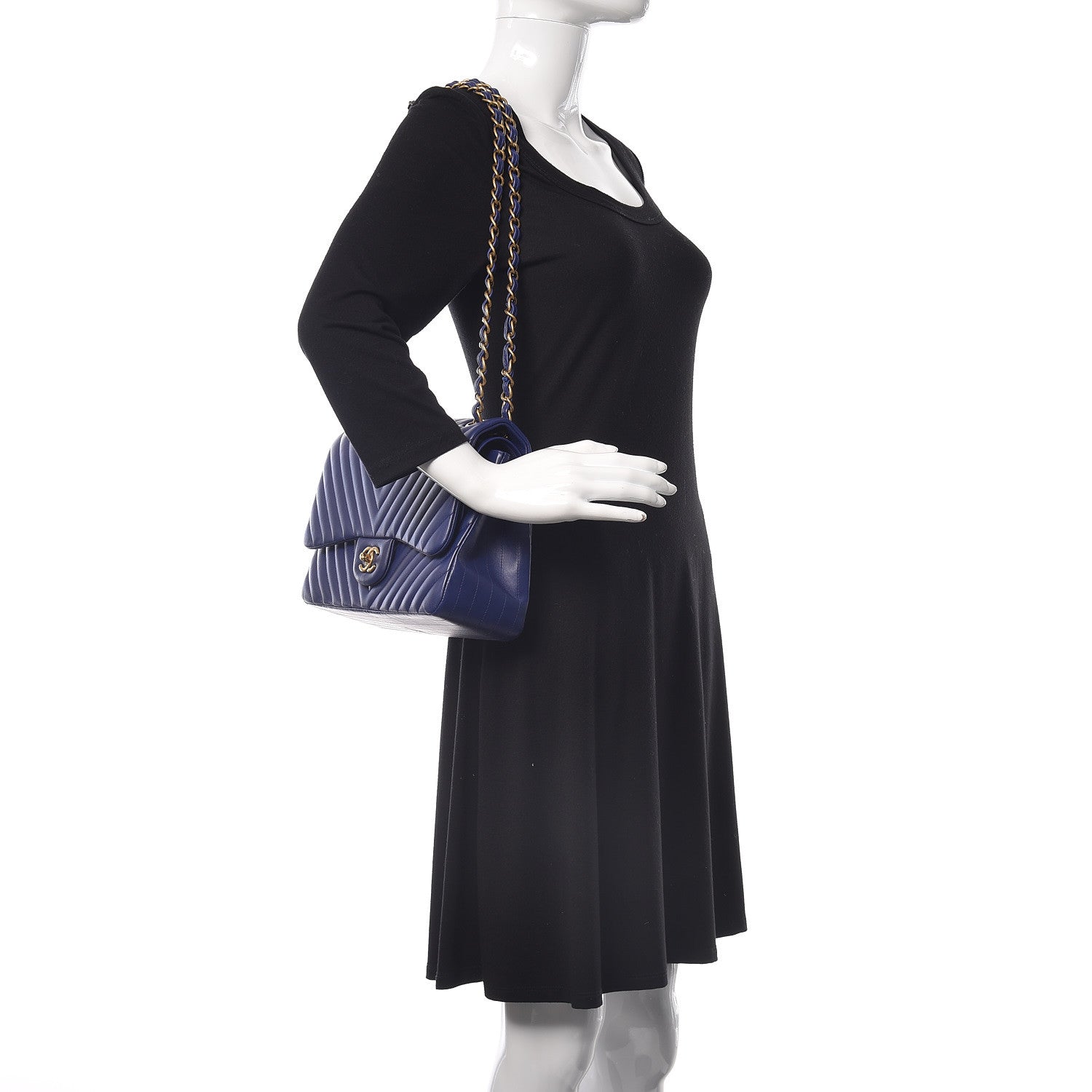 Chanel Lambskin Chevron Quilted Jumbo Double Flap Blue 2 of 18