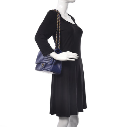 Chanel Lambskin Chevron Quilted Jumbo Double Flap Blue 2 of 18