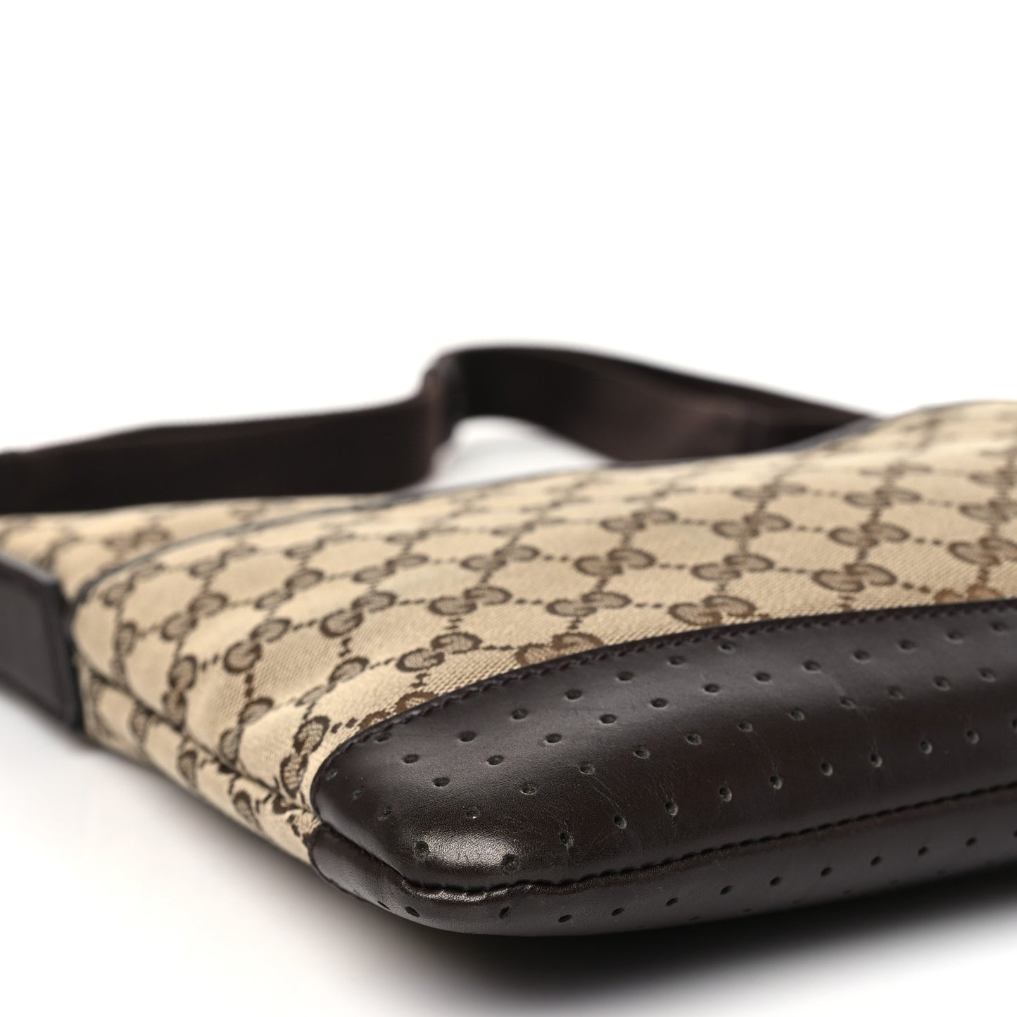 Monogram Calfskin Perforated Medium Flat Messenger Bag Dark Brown