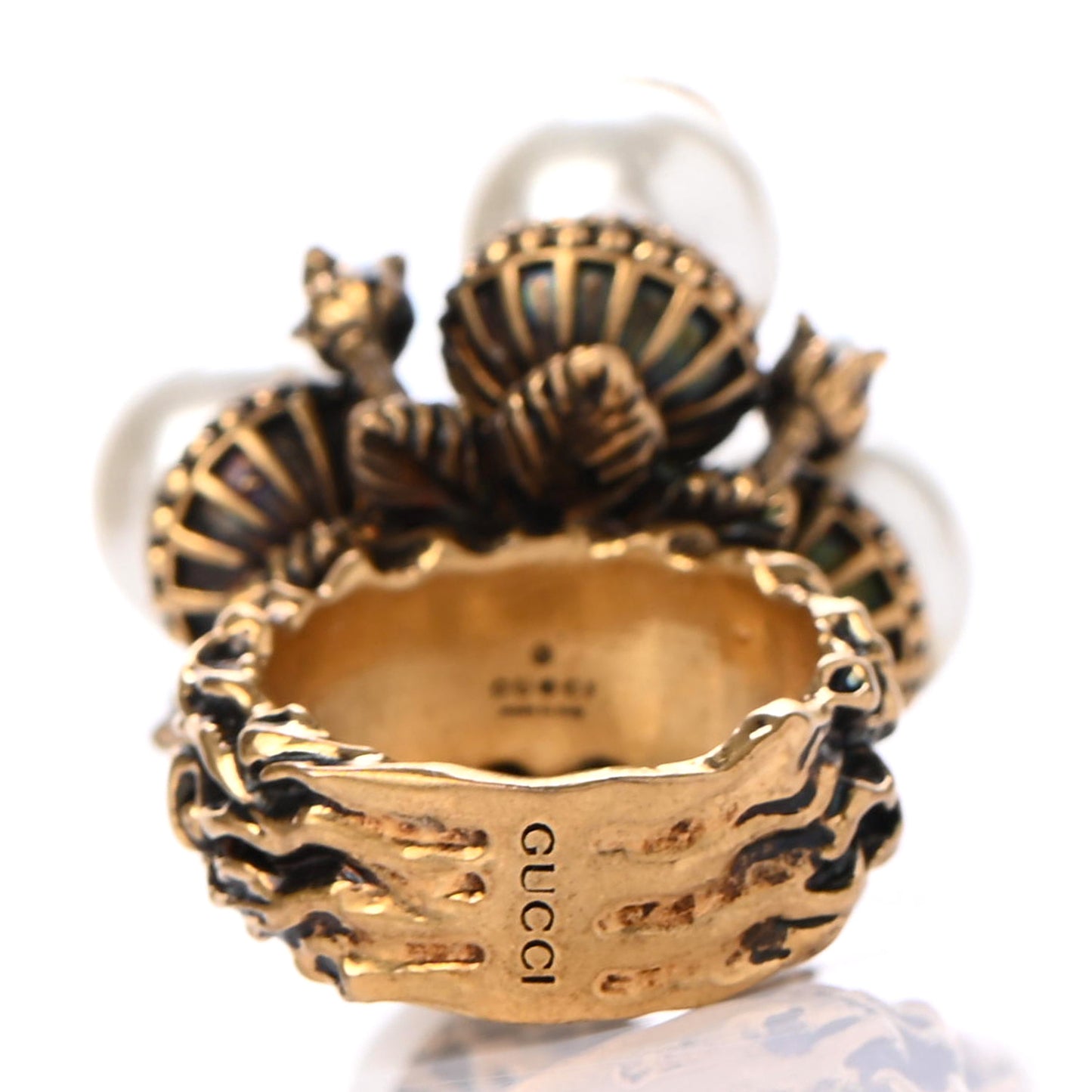 Metal Pearl Ring 10 Aged Gold