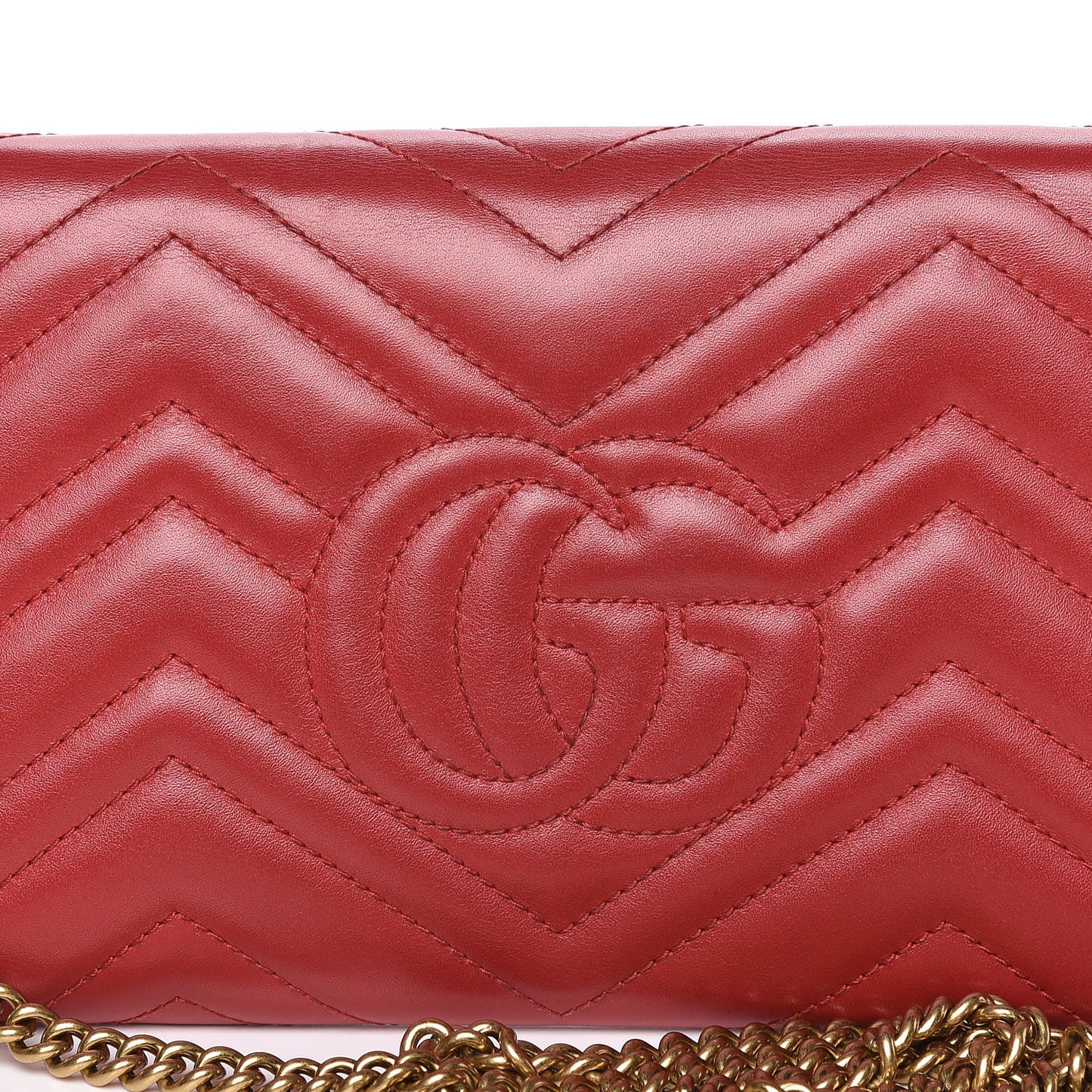 Calfskin Matelasse Mini GG Marmont Chain Wallet Hibiscus Red