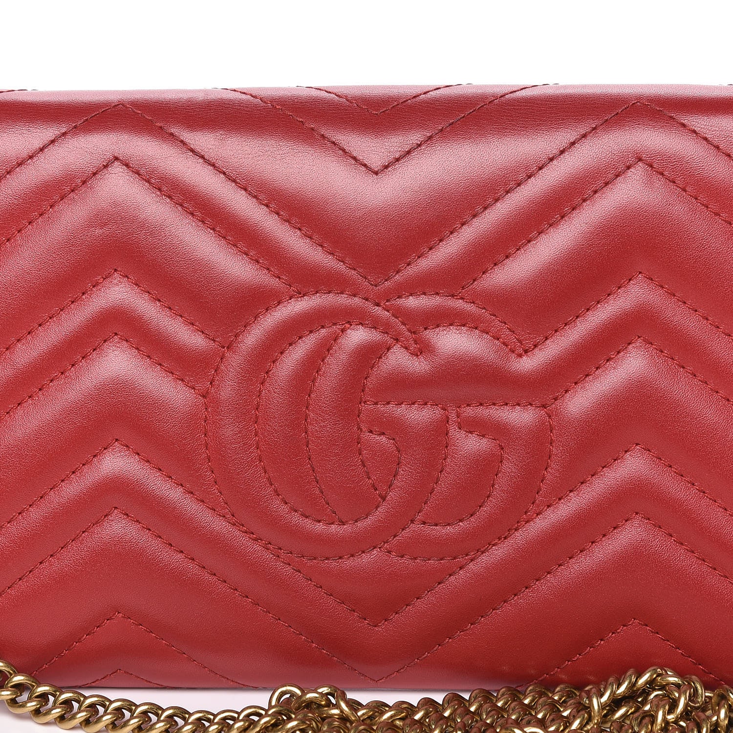 Gucci Calfskin Matelasse Mini GG Marmont Chain Wallet Hibiscus Red 17 of 17