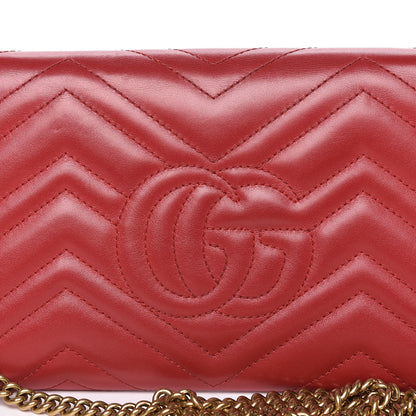 Gucci Calfskin Matelasse Mini GG Marmont Chain Wallet Hibiscus Red 17 of 17