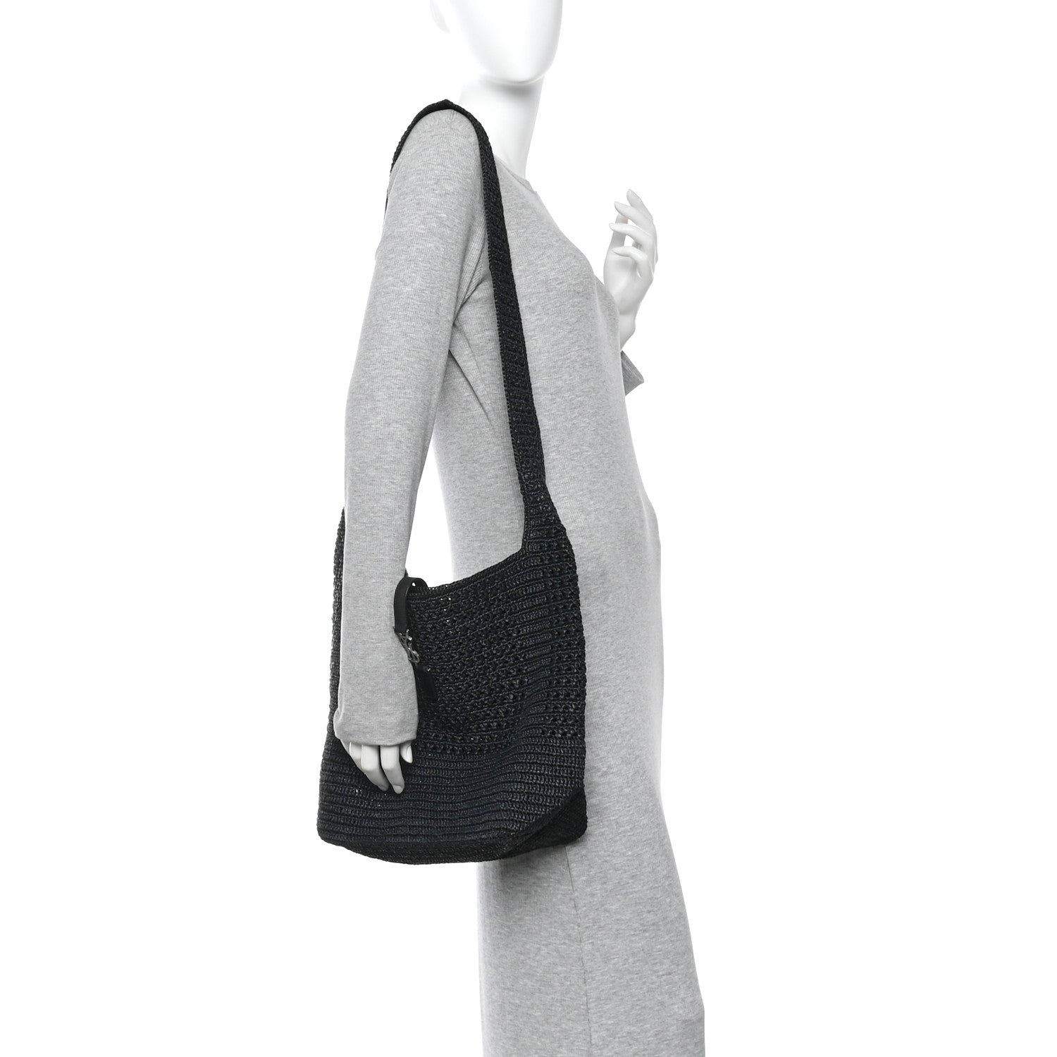 Saint Laurent Raffia Monogram Le 5 A 7 Medium Tote Black 2 of 11