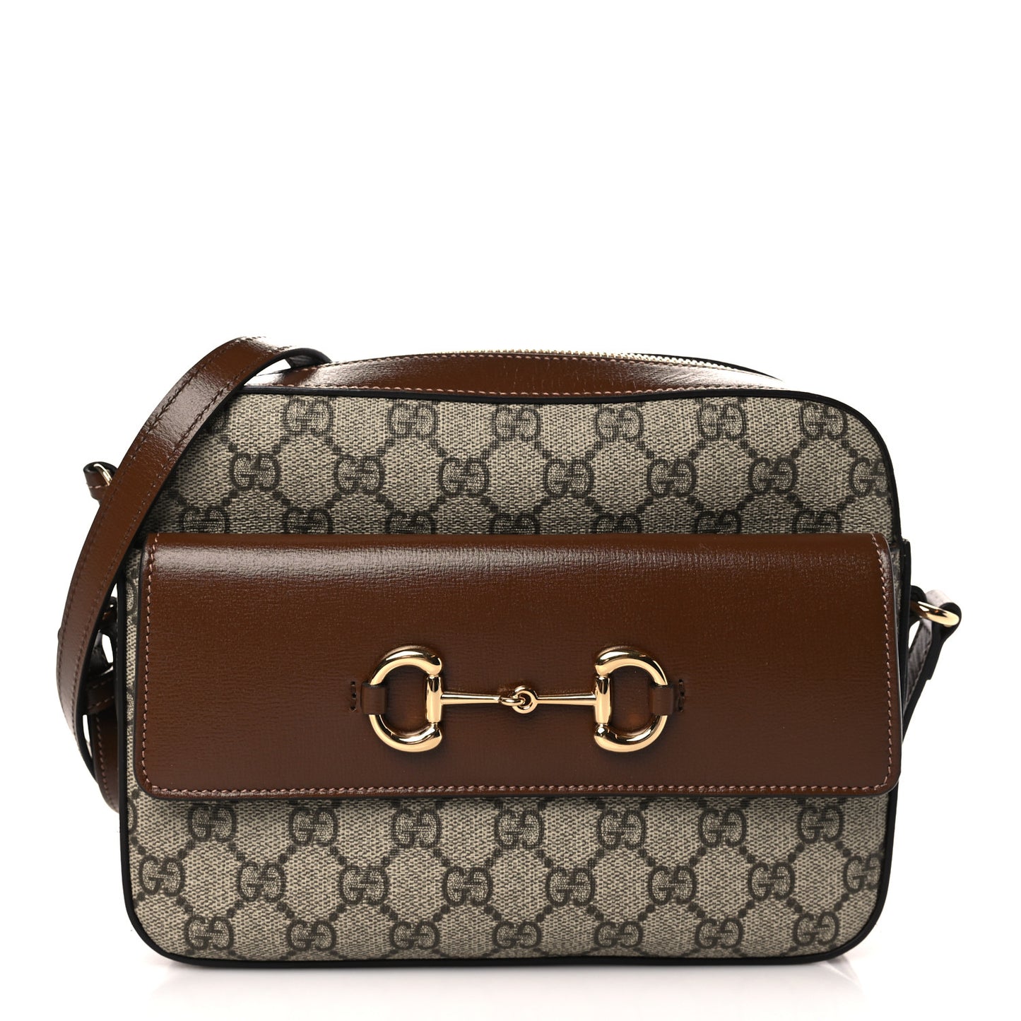 GG Supreme Monogram Small Horsebit 1955 Shoulder Bag Beige Brown Sugar