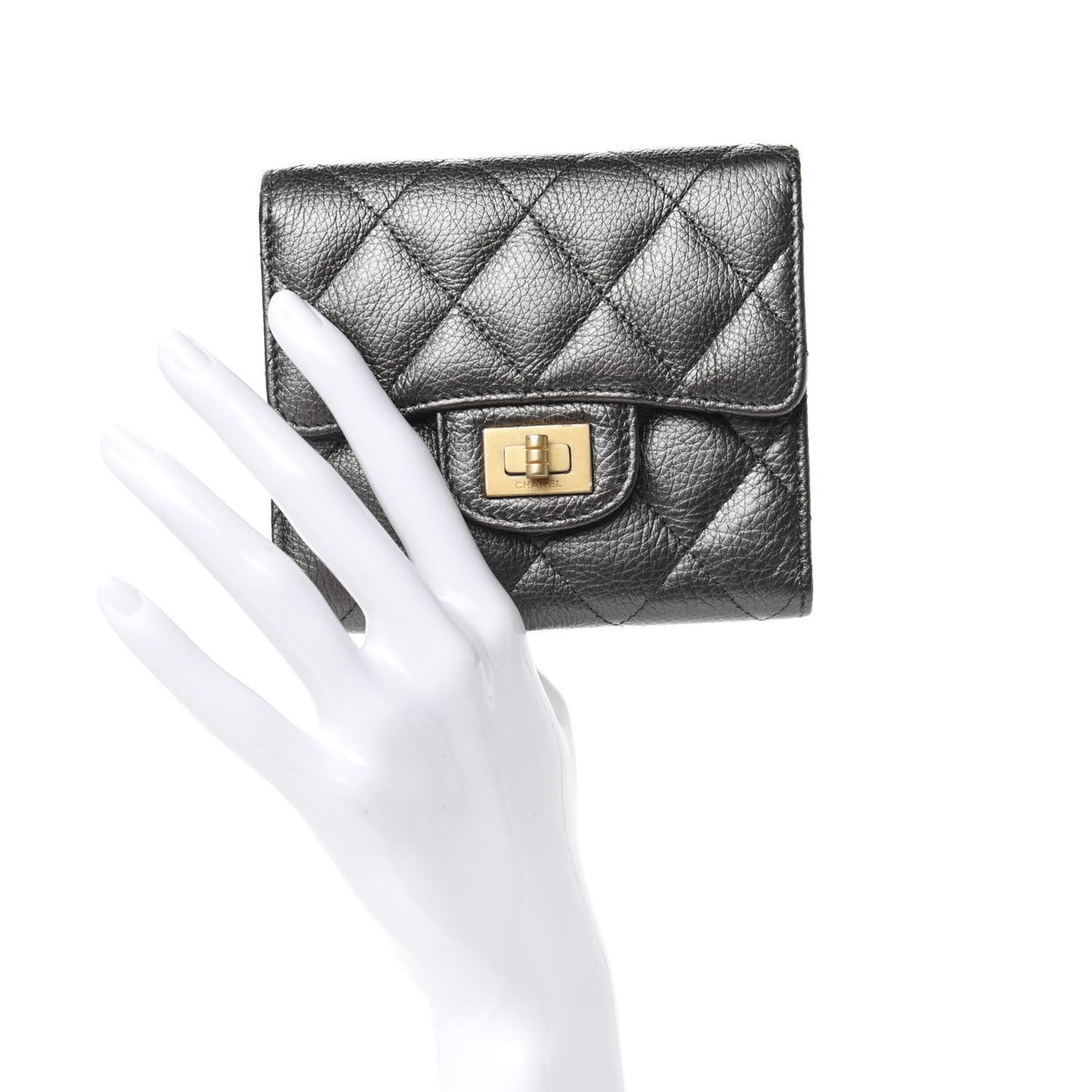 Metallic Calfskin Quilted Reissue Compact Wallet Grey