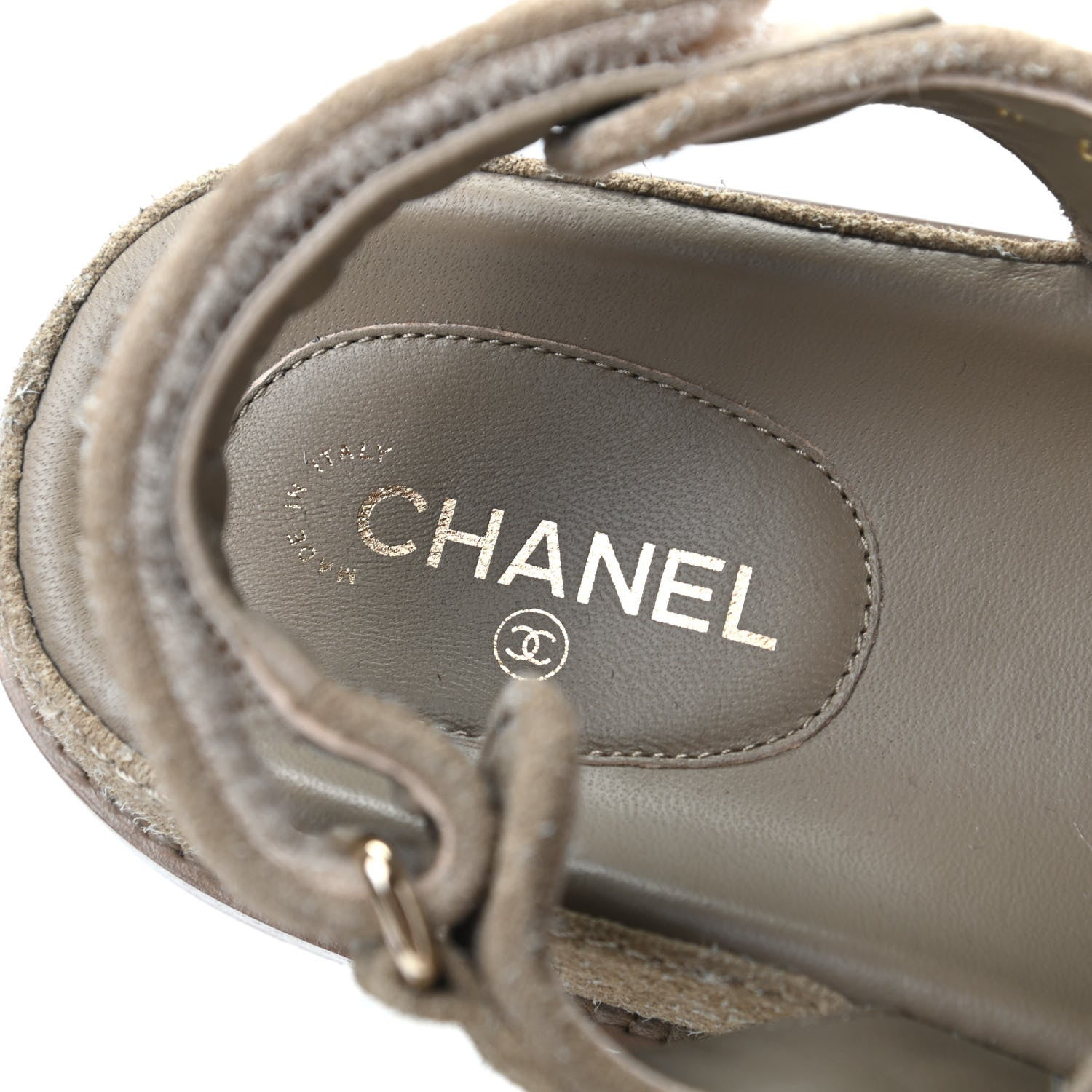 Chanel Suede Calfskin Velcro Dad Sandals 38 Beige 5 of 8