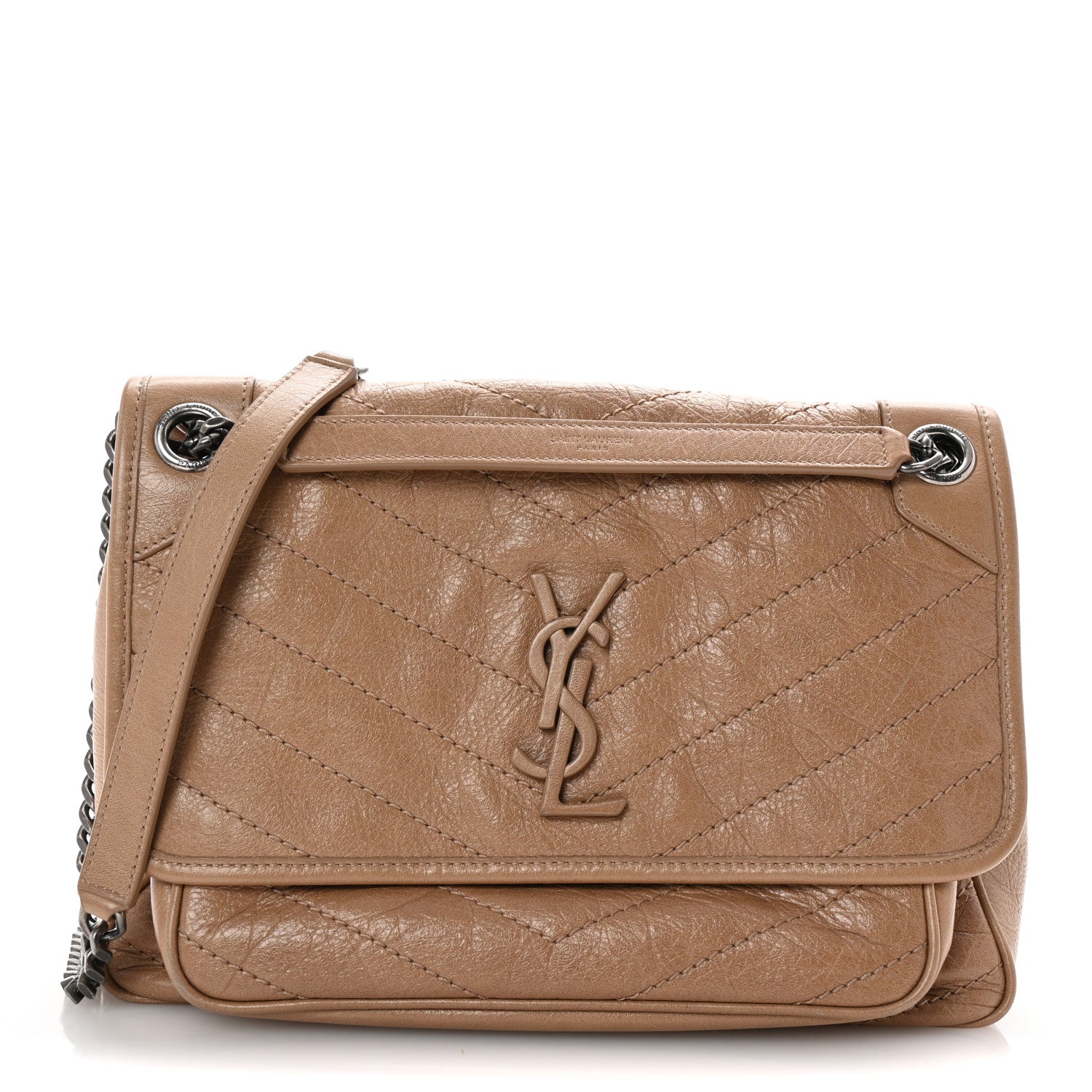 Saint Laurent Crinkled Calfskin Matelasse Monogram Medium Niki Chain Satchel Dark Toffee 1 of 9