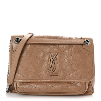 Saint Laurent Crinkled Calfskin Matelasse Monogram Medium Niki Chain Satchel Dark Toffee 1 of 9