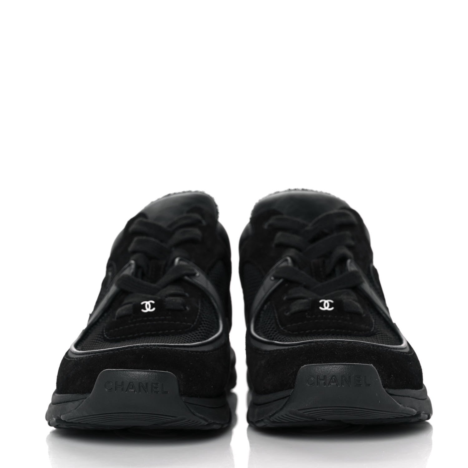 Chanel Fabric Calfskin Suede CC Sneakers 38 Black 2 of 9
