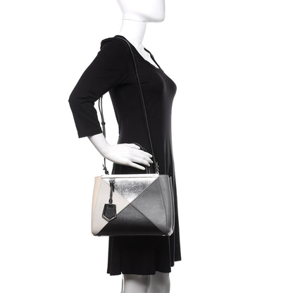 Fendi Vitello Elite Calfskin Colorblock Petite 2Jours Tote Black Multicolor White Argento 2 of 10