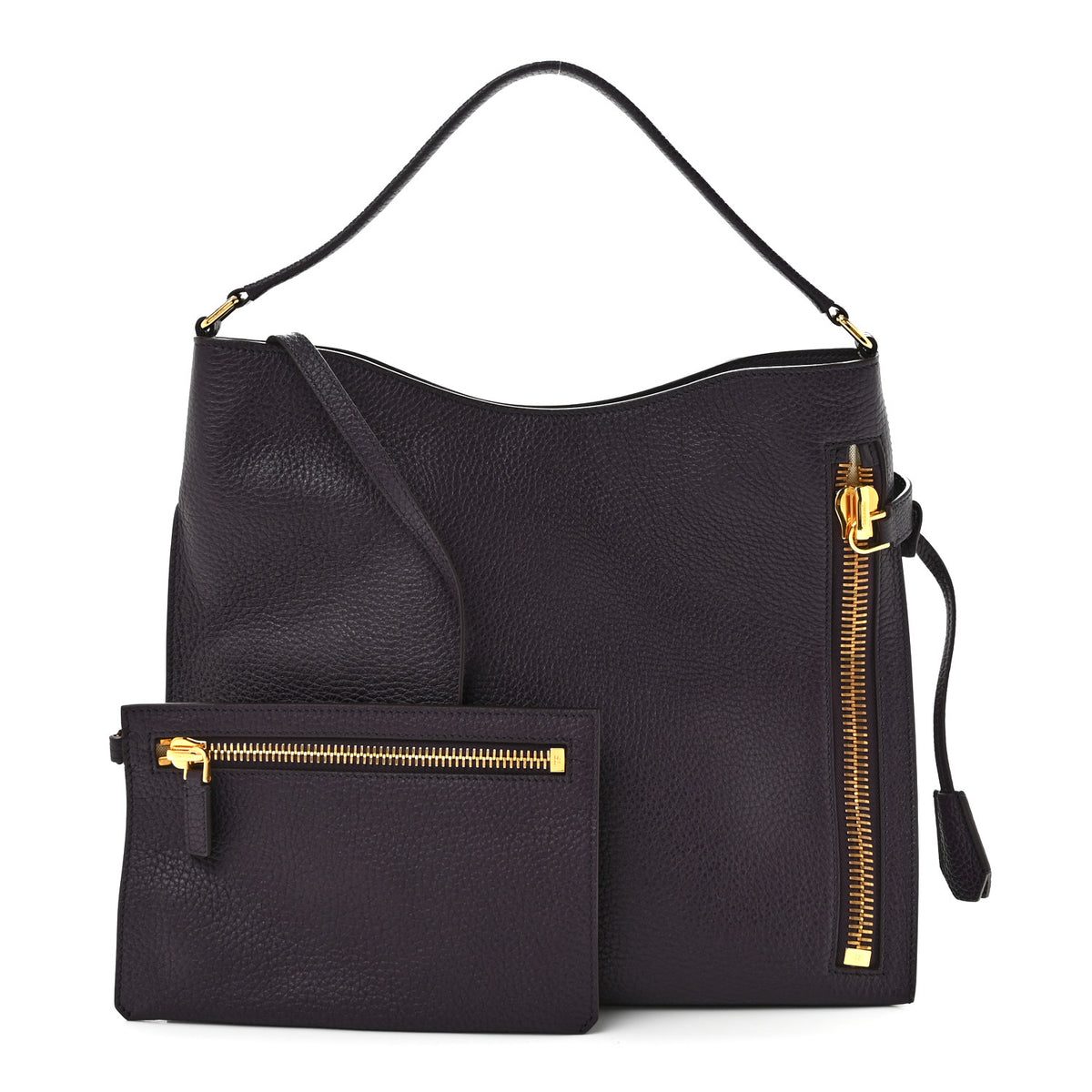 Tom Ford Pebbled Calfskin Small Alix Padlock Zip Hobo Bag Wine 3 of 12