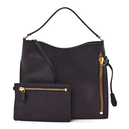 Tom Ford Pebbled Calfskin Small Alix Padlock Zip Hobo Bag Wine 3 of 12