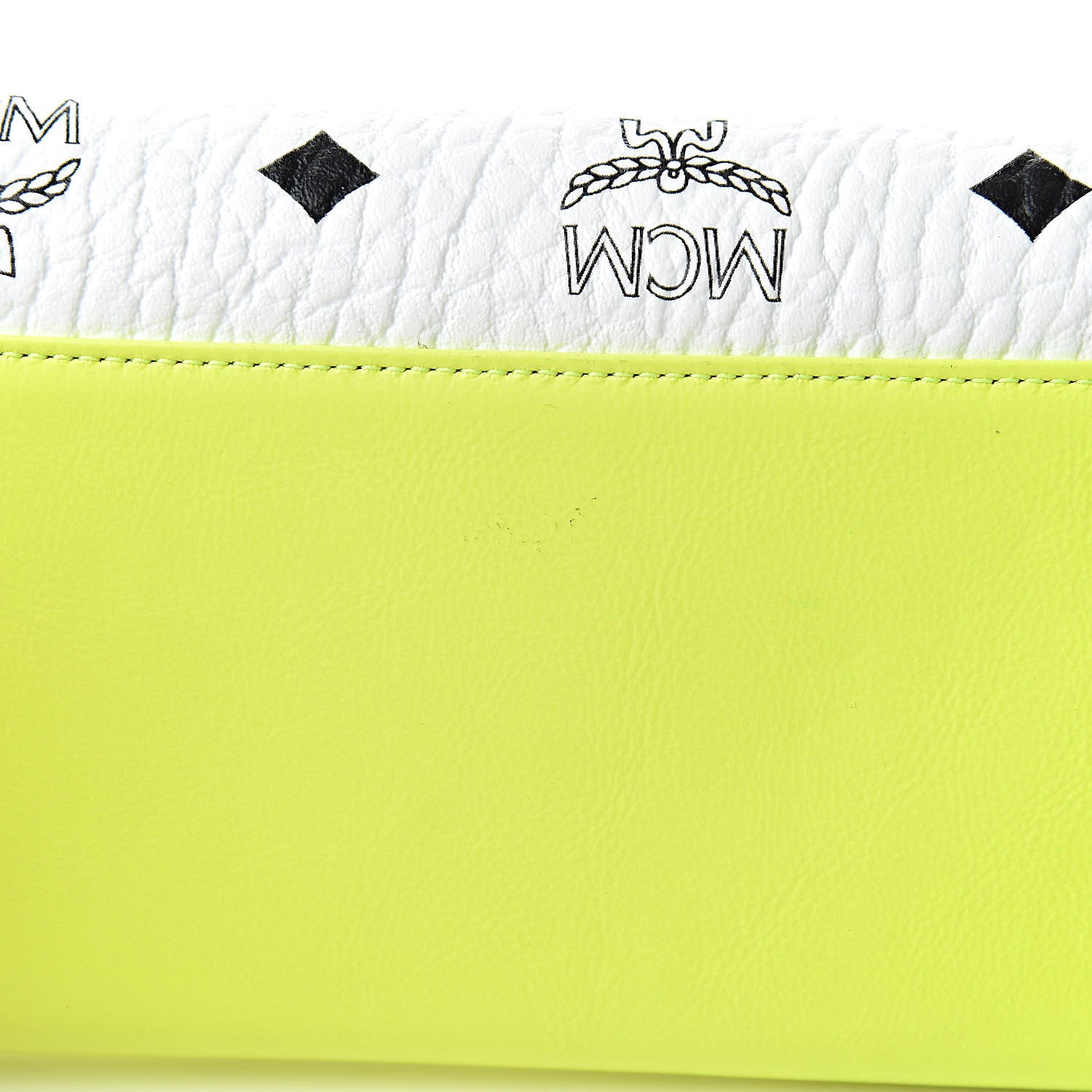 MCM Visetos Grained Calfskin Wilder Flap Wallet White Green 9 of 11
