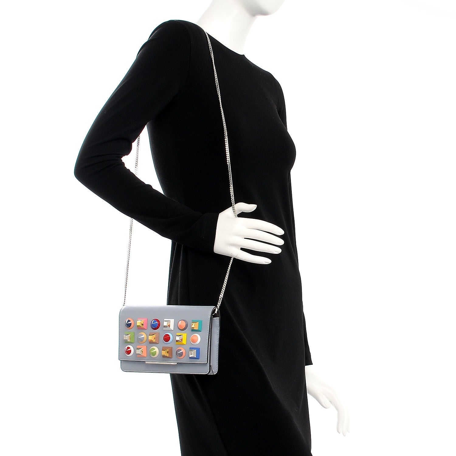 Fendi Vitello Liberty Studded Tube Wallet On Chain Ardesia Multicolor 2 of 7