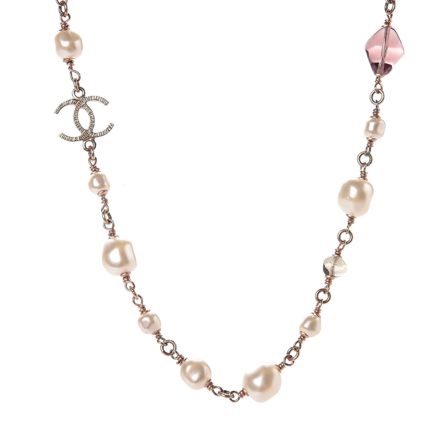 Pearl Beaded CC Short Necklace Gold Purple