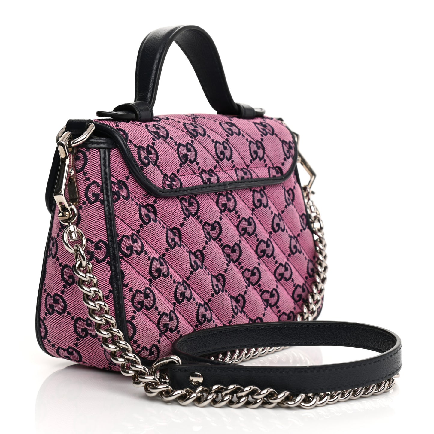 Monogram Multicolor Matelasse Diagonal Mini GG Marmont Top Handle Shoulder Bag Pink Blue