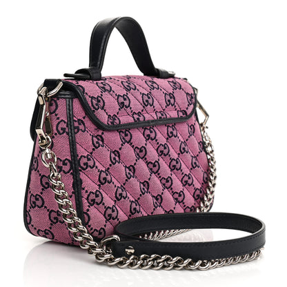Gucci Monogram Multicolor Matelasse Diagonal Mini GG Marmont Top Handle Shoulder Bag Pink Blue 5 of 23