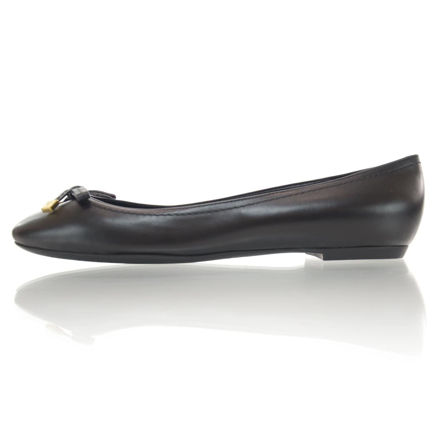 Louis Vuitton Leather Bow Ballet Flats Black NEW 37.5 1 of 7