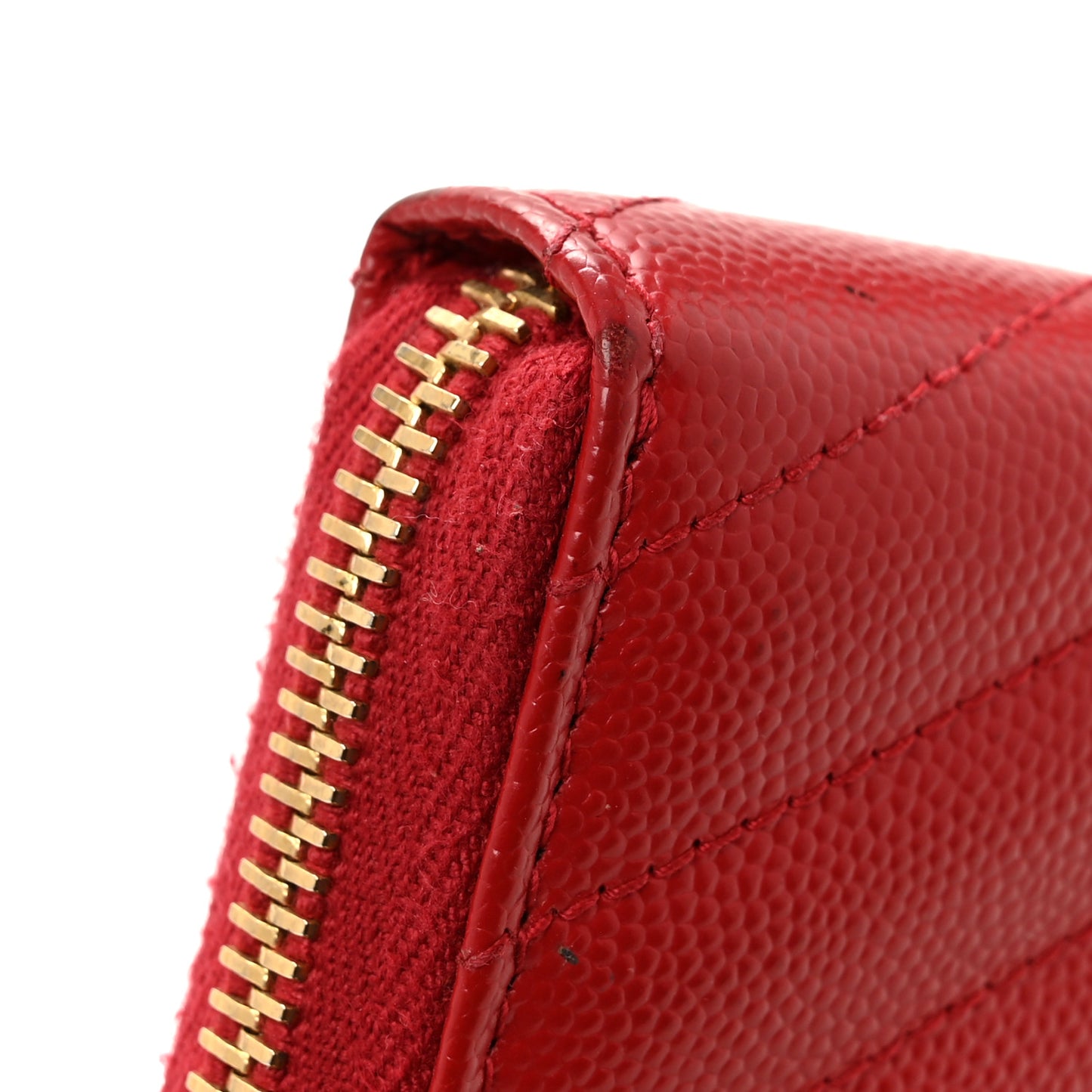 Grain De Poudre Matelasse Chevron Monogram Zip Around Wallet Red