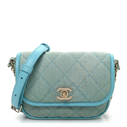 Chanel Denim Quilted Small Messenger Flap Neon Blue 1 of 10