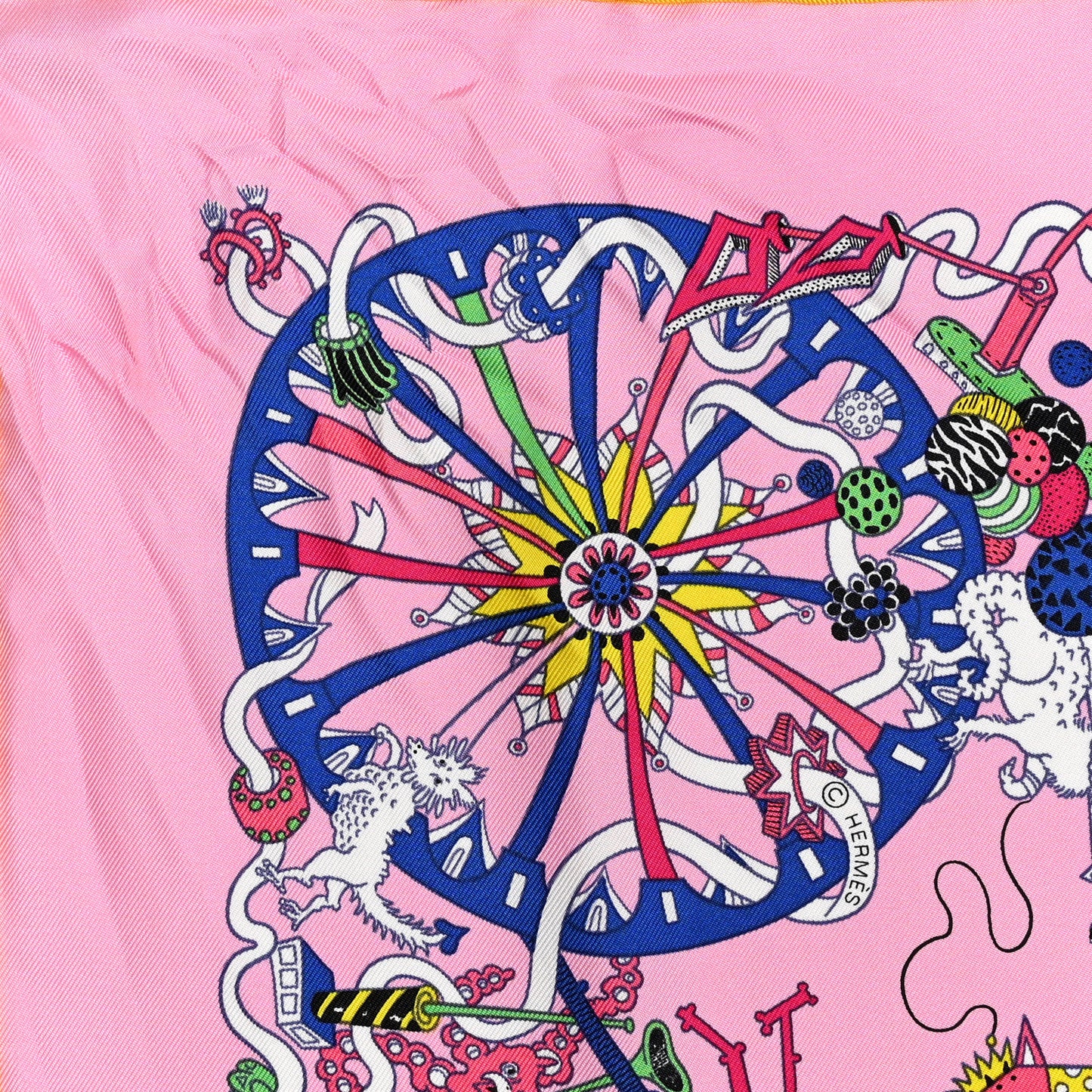 Silk La Folle Parade Scarf 90 Rose White Multicolor