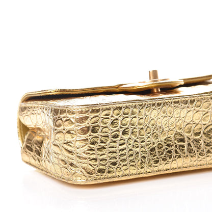 Chanel Metallic Calfskin Crocodile Embossed Cocodile Rectangular Mini Flap Gold 5 of 10