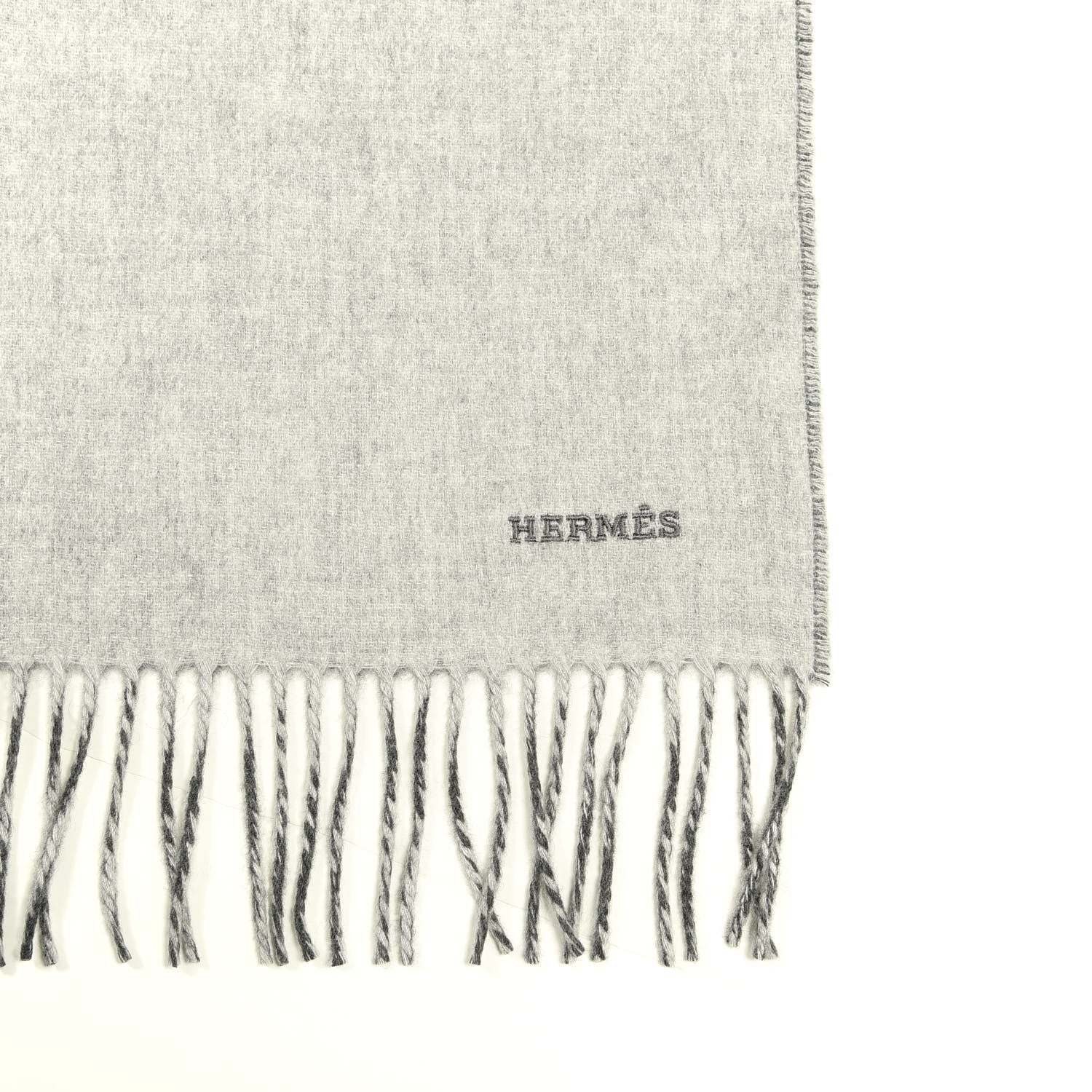 Hermes Cashmere Recto Verso Muffler Gris Clair Chiné Flanelle 3 of 4
