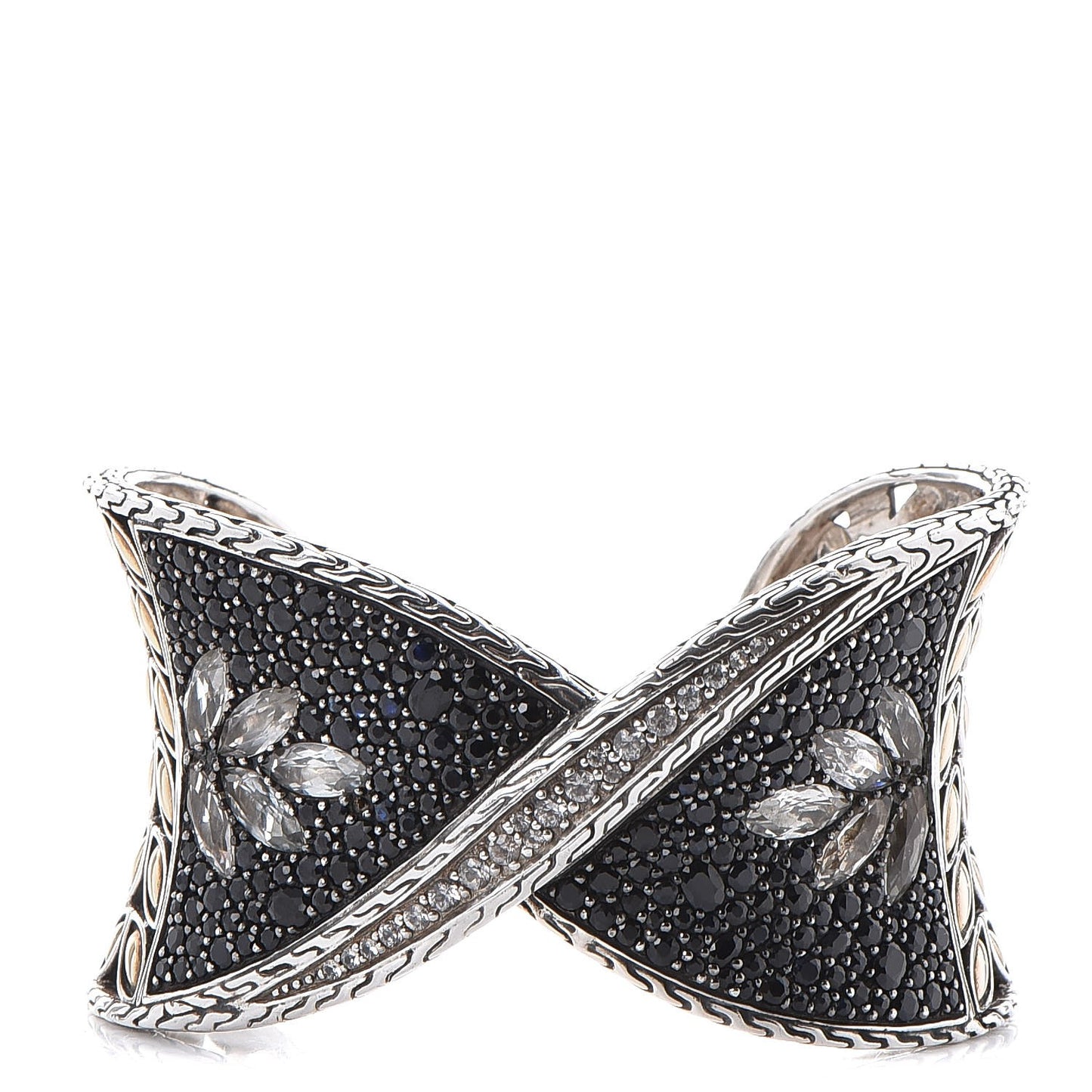 Sterling Silver 18K Yellow Gold Sapphire Topaz Batu Kawung Twist Cuff