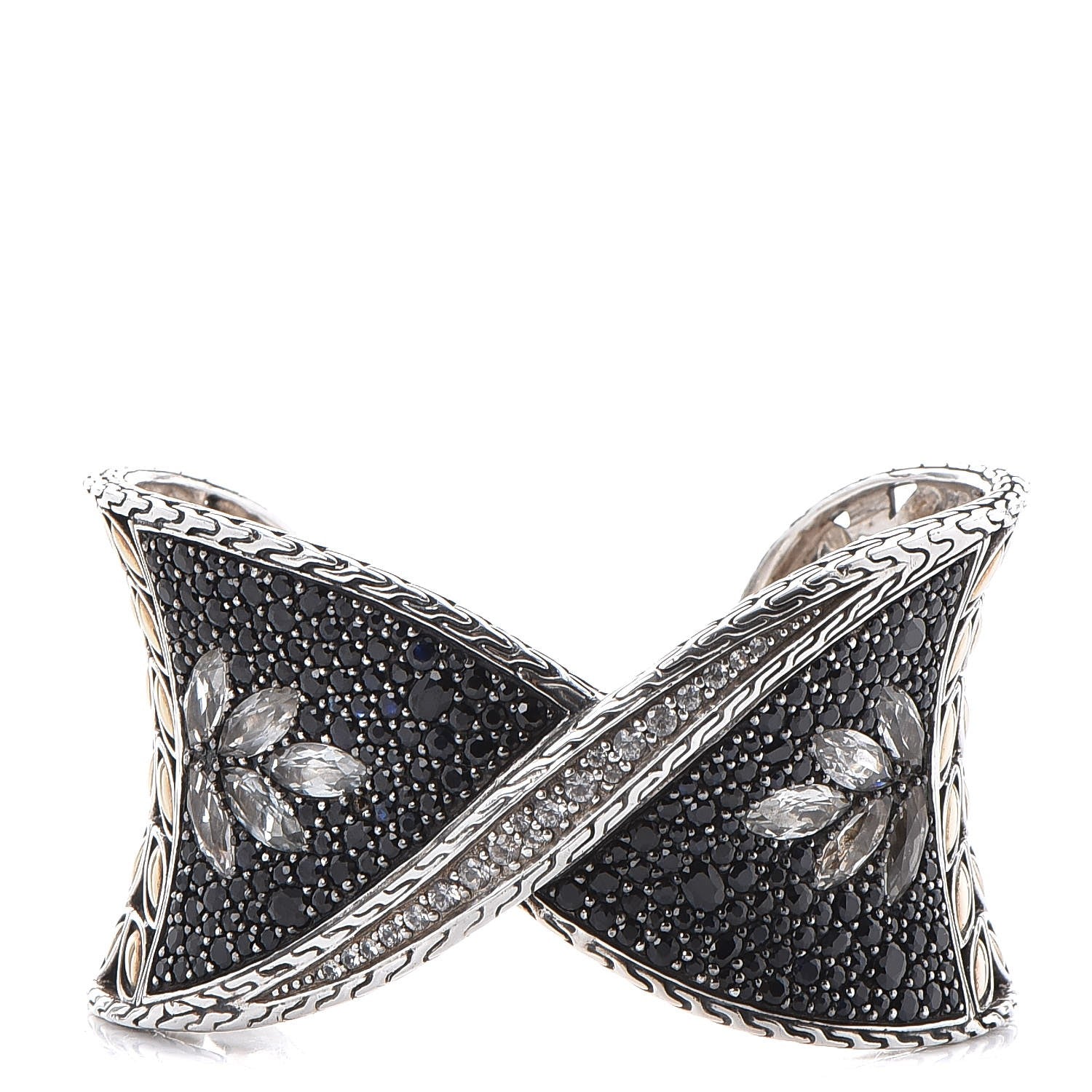 John Hardy Sterling Silver 18K Yellow Gold Sapphire Topaz Batu Kawung Twist Cuff 1 of 9