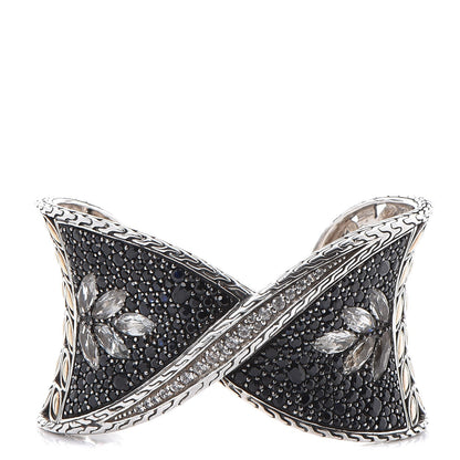 John Hardy Sterling Silver 18K Yellow Gold Sapphire Topaz Batu Kawung Twist Cuff 1 of 9
