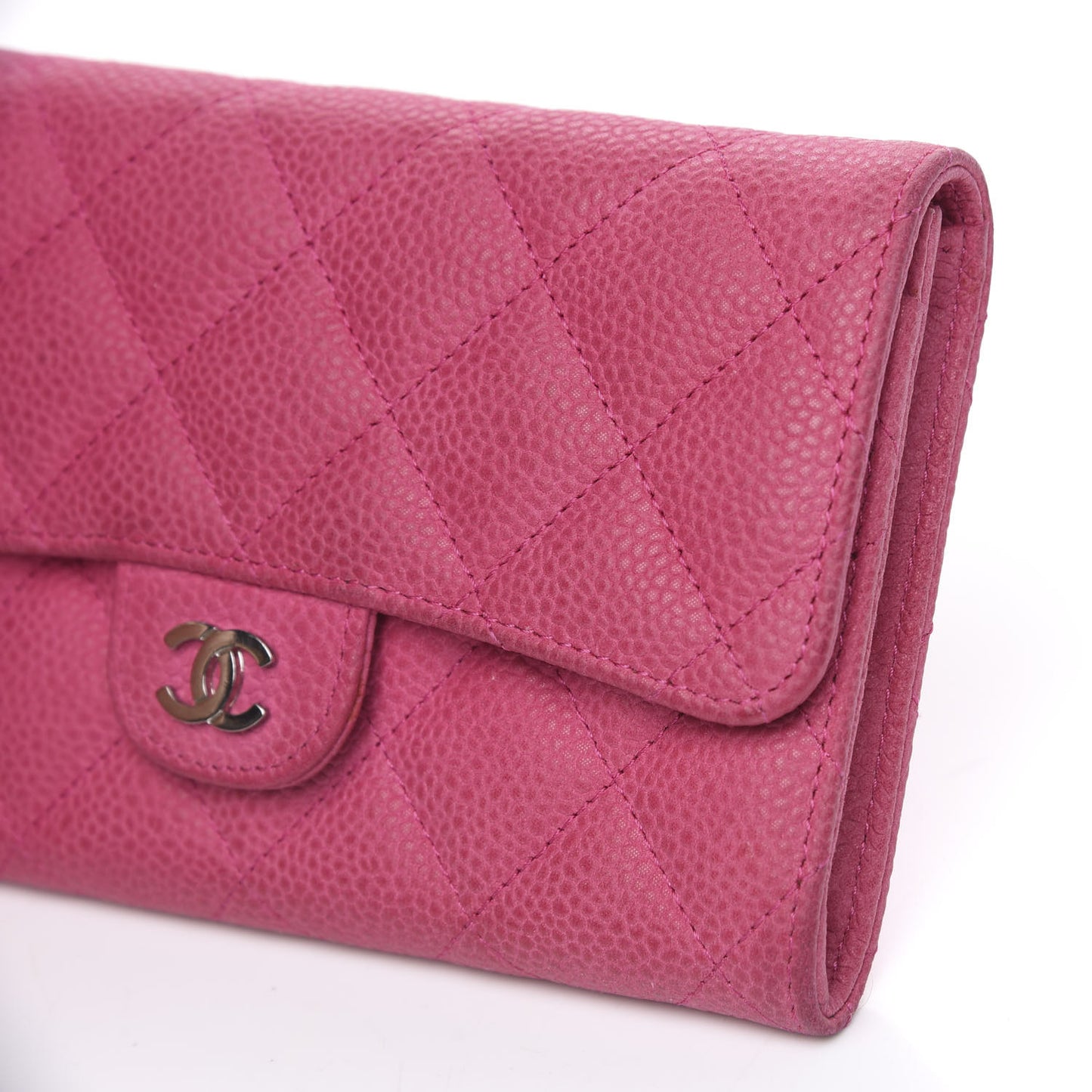 Iridescent Caviar Quilted Small Flap Wallet Pink